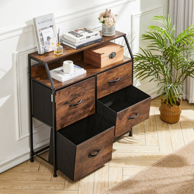 Chest of Drawer Wooden Storage Cabinet with 5 Drawers and Open Shelve