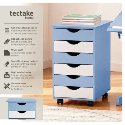 Chest of Drawers, 6 Drawer Wooden Filing Cabinet with 4 Swivel Wheels ...