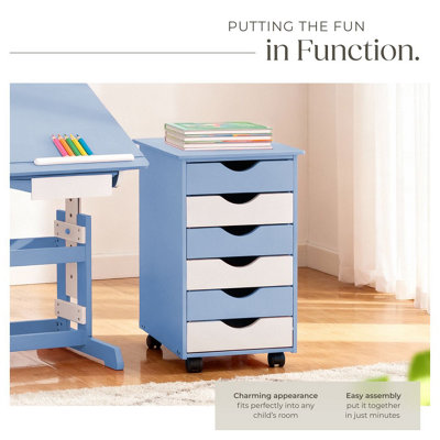 Chest of Drawers, 6 Drawer Wooden Filing Cabinet with 4 Swivel Wheels ...