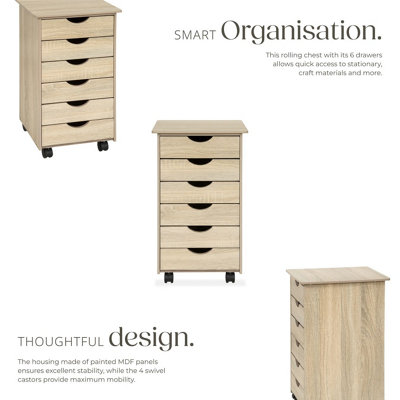 Chest of Drawers, 6 Drawer Wooden Filing Cabinet with 4 Swivel Wheels ...