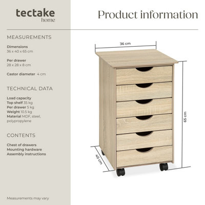 Chest of Drawers, 6 Drawer Wooden Filing Cabinet with 4 Swivel Wheels ...