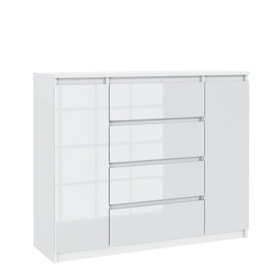 Chest Of Drawers Cabinet Cupboard Bedroom - White Gloss 4 Drawers 2 Doors