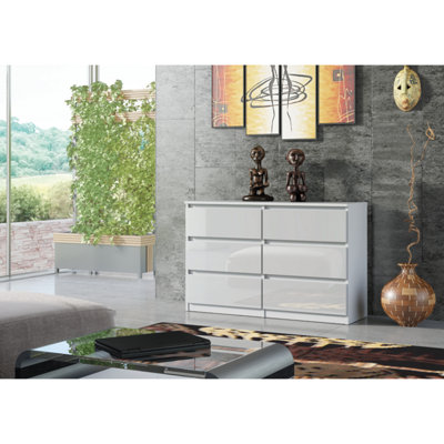 Chest Of Drawers Cabinet Cupboard Bedroom  - White Gloss 6 Drawers