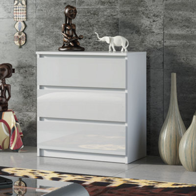 Chest of Drawers White with Gloss Fronts 3 Drawers - Creative Furniture