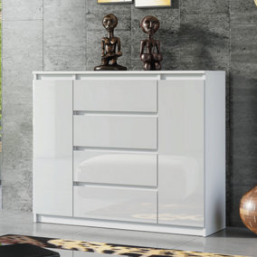 Chest of Drawers White with Gloss Fronts 4 Drawers & 2 Doors - Creative Furniture