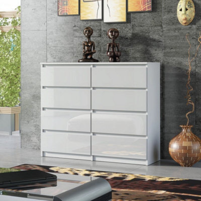 Chest of Drawers White with Gloss Fronts 8 Drawers - Creative Furniture