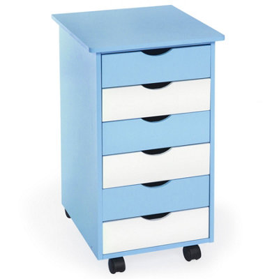 Chest of Drawers - with 6 drawers, made of wood, with 4 wheels, 36 x 40 x 65 cm - 1 - blue