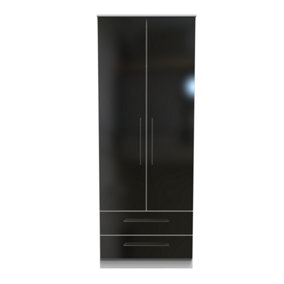 Chester 2 Door 2 Drawer Wardrobe in Black Gloss & White (Ready Assembled)