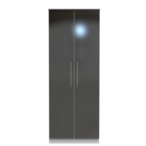 Chester 2 Door Wardrobe in Black Gloss & White (Ready Assembled)