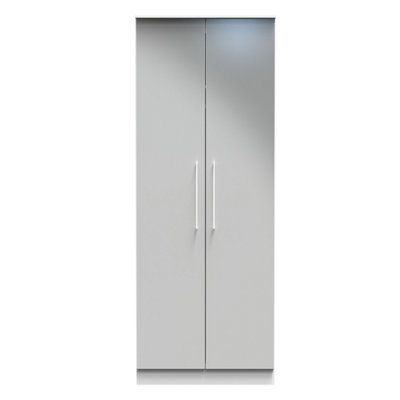 Chester 2 Door Wardrobe in Uniform Grey Gloss & White (Ready Assembled)