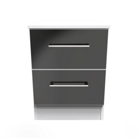 Chester 2 Drawer Bedside Cabinet in Black Gloss & White (Ready Assembled)