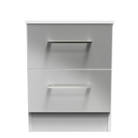 Chester 2 Drawer Bedside Cabinet in Uniform Grey Gloss & White (Ready Assembled)