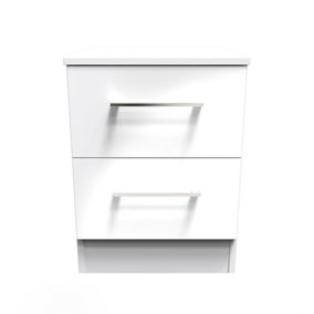 Chester 2 Drawer Bedside Cabinet in White Gloss (Ready Assembled)