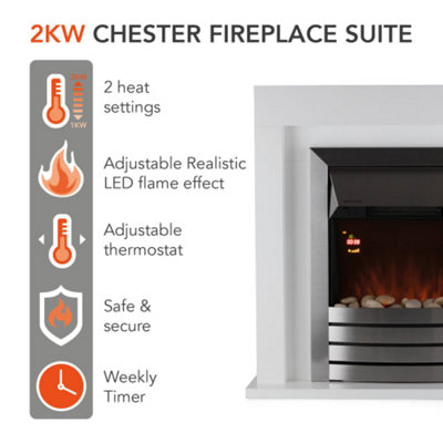 Chester 2KW Fireplace Suite - 2 heat settings & adjustable thermostat