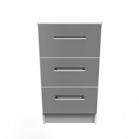 Chester 3 Drawer Bedside Cabinet in Black Gloss & White (Ready Assembled)