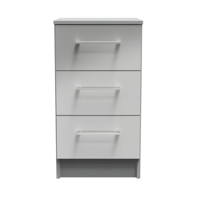 Chester 3 Drawer Bedside Cabinet in Uniform Grey Gloss & Dusk Grey (Ready Assembled)