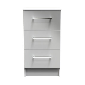 Chester 3 Drawer Bedside Cabinet in Uniform Grey Gloss & White (Ready Assembled)