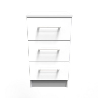 Chester 3 Drawer Bedside Cabinet in White Gloss (Ready Assembled)