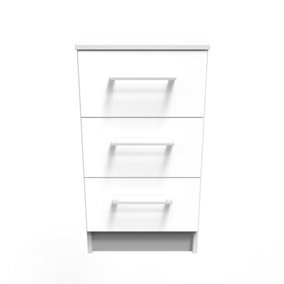 Chester 3 Drawer Bedside Cabinet in White Gloss (Ready Assembled)