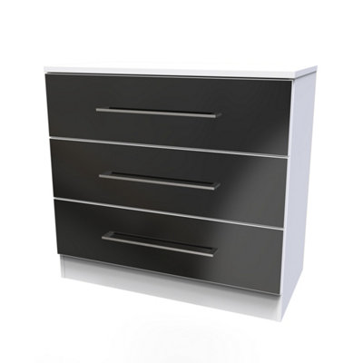 Chester 3 Drawer Chest in Black Gloss & White (Ready Assembled)
