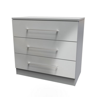 Chester 3 Drawer Chest in Uniform Grey Gloss & Dusk Grey (Ready Assembled)