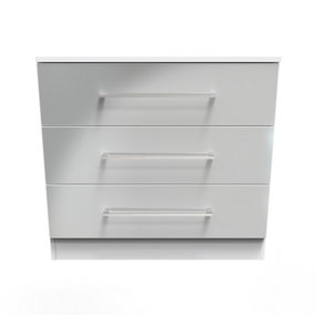 Chester 3 Drawer Chest in Uniform Grey Gloss & White (Ready Assembled)