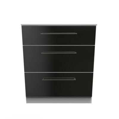 Chester 3 Drawer Deep Chest in Black Gloss & White (Ready Assembled)