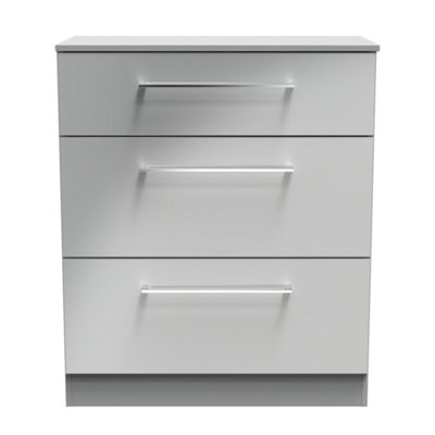 Chester 3 Drawer Deep Chest in Uniform Grey Gloss & Dusk Grey (Ready
