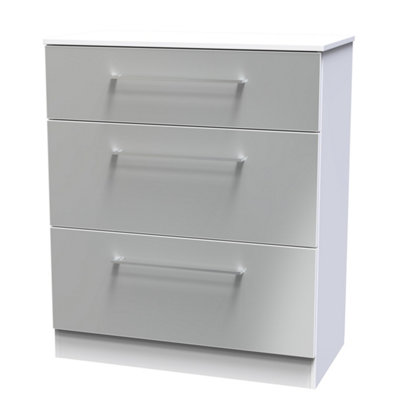 Chester 3 Drawer Deep Chest in Uniform Grey Gloss & White (Ready Assembled)