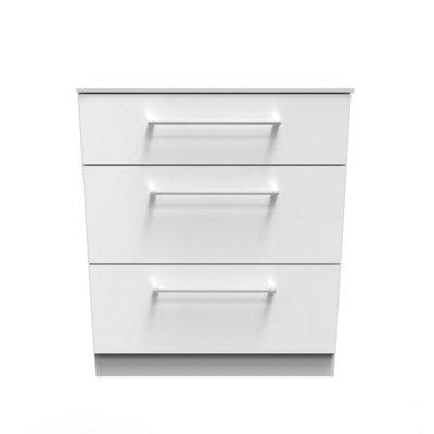 Chester 3 Drawer Deep Chest in White Gloss (Ready Assembled)