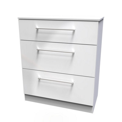 Chester 3 Drawer Deep Chest in White Gloss (Ready Assembled)