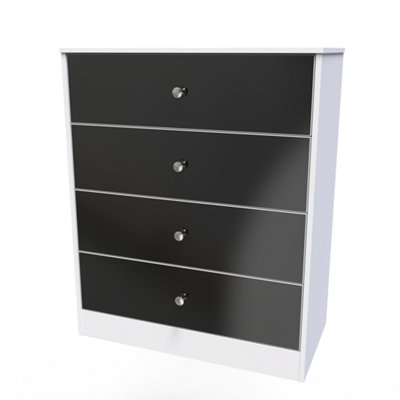 Chester 4 Drawer Chest in Black Gloss & White (Ready Assembled)