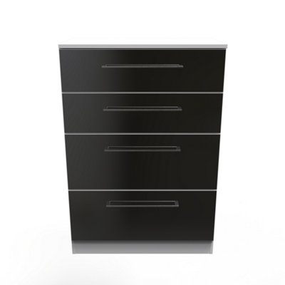 Chester 4 Drawer Deep Chest in Black Gloss & White (Ready Assembled)