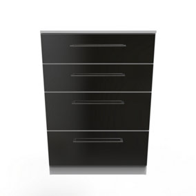 Chester 4 Drawer Deep Chest in Black Gloss & White (Ready Assembled)