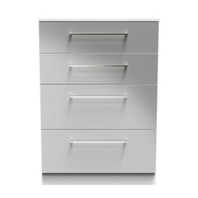 Chester 4 Drawer Deep Chest in Uniform Grey Gloss & White (Ready Assembled)