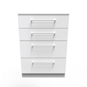 Chester 4 Drawer Deep Chest in White Gloss (Ready Assembled)