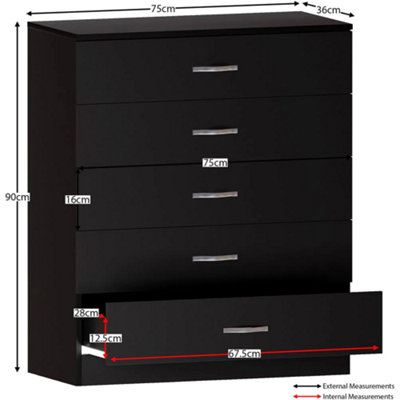 Chester 5-Drawer Chest - Classic Bedroom Storage Unit - Pre-Assembled ...