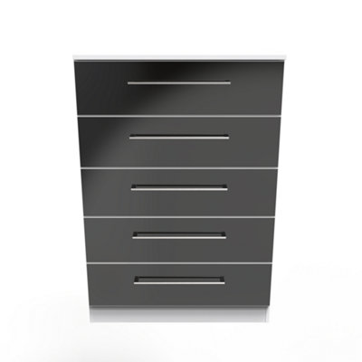 Chester 5 Drawer Chest in Black Gloss & White (Ready Assembled)