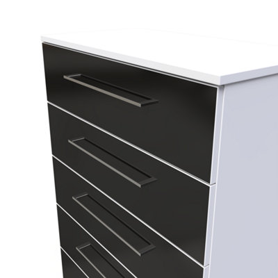 Chester 5 Drawer Chest in Black Gloss & White (Ready Assembled)