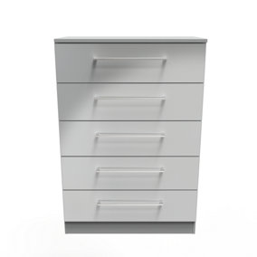 Chester 5 Drawer Chest in Uniform Grey Gloss & Dusk Grey (Ready Assembled)