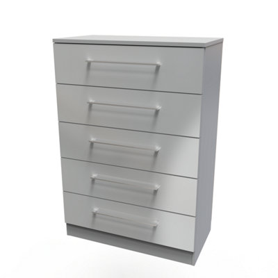Chester 5 Drawer Chest in Uniform Grey Gloss & Dusk Grey (Ready Assembled)