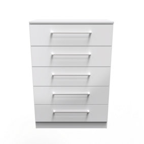 Chester 5 Drawer Chest in White Gloss (Ready Assembled)