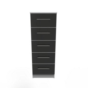 Chester 5 Drawer Tallboy in Black Gloss & White (Ready Assembled)