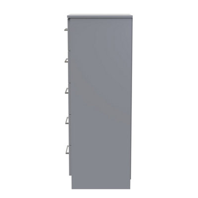 Chester 5 Drawer Tallboy in Uniform Grey Gloss & Dusk Grey (Ready Assembled)