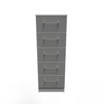 Chester 5 Drawer Tallboy in Uniform Grey Gloss & White (Ready Assembled)