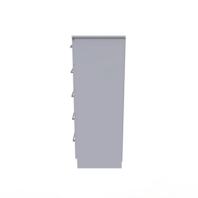 Chester 5 Drawer Tallboy in Uniform Grey Gloss & White (Ready Assembled)