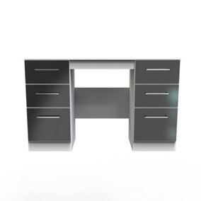 Chester Double Pedestal Desk in Black Gloss & White (Ready Assembled)