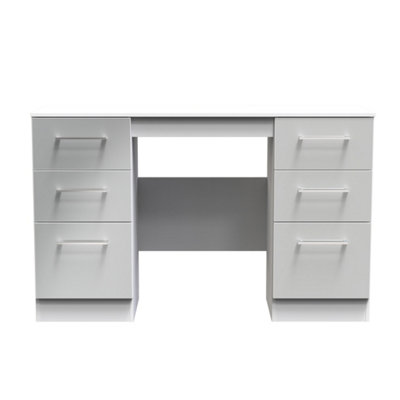 Chester Double Pedestal Desk in Uniform Grey Gloss & White (Ready Assembled)