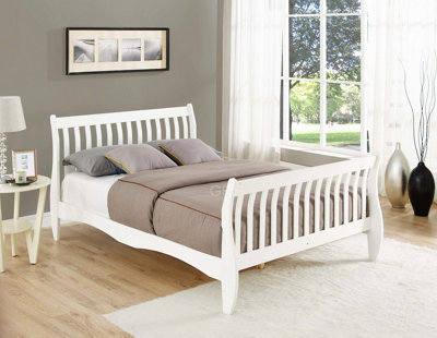 White wooden deals sleigh bed double