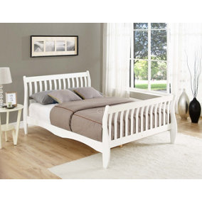 Chester Double White Wooden Bed Sleigh Style Headboard Classic Frame Solid Pine Wood